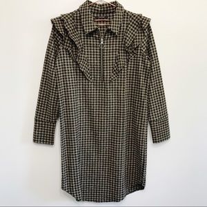 Scotch & Soda Plaid Ruffle Long Sleeve Wool Dress